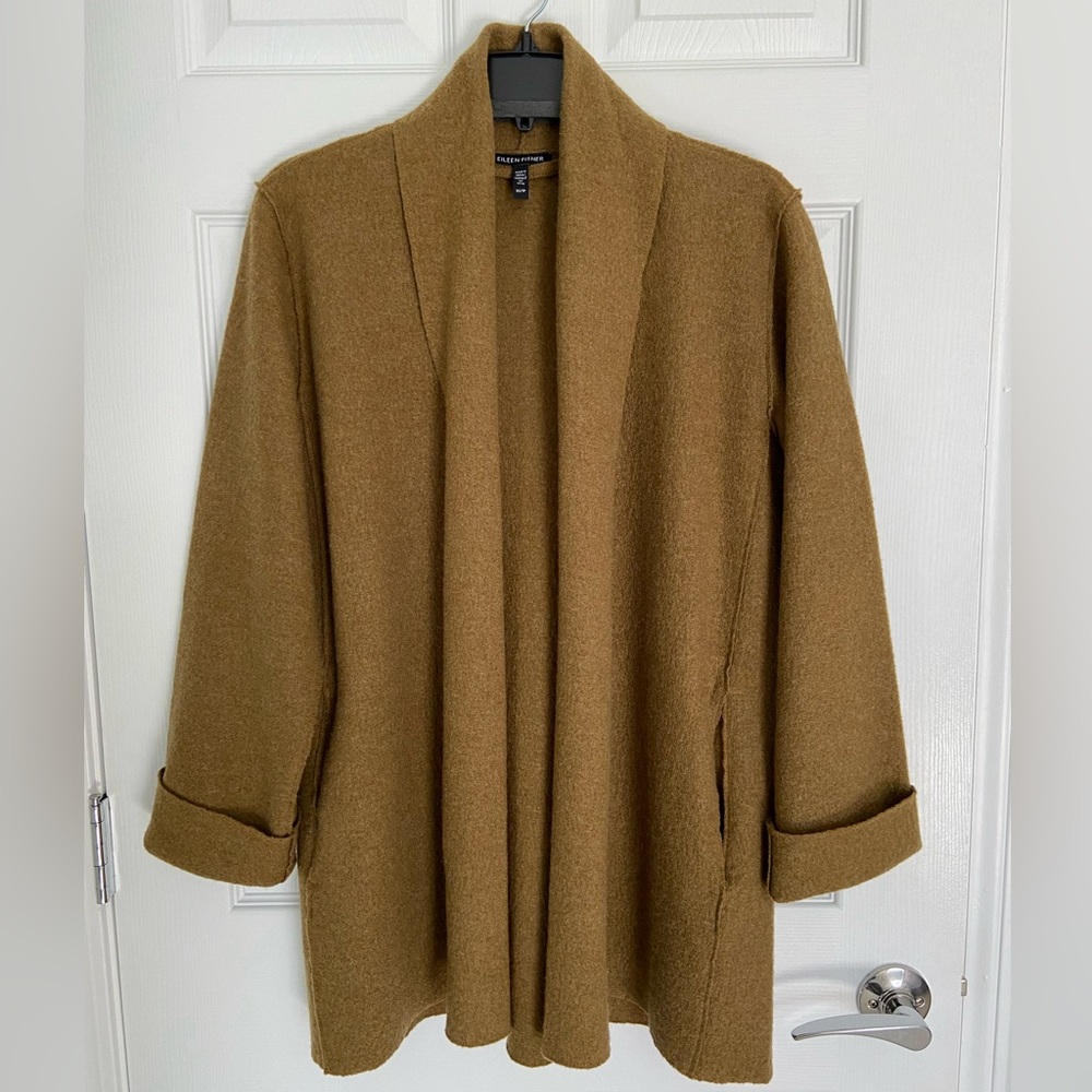 NWOT Eileen Fisher Responsibly Sourced Boiled Wool Swing Jacket in Butternut, XS